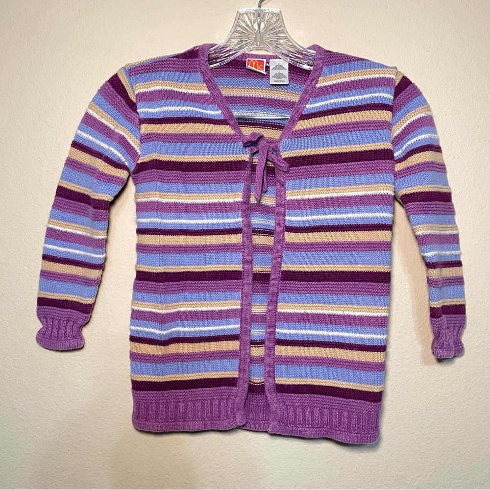 Vintage Girls McKids‎ Purple Stripe Cardigan Sweater Size 5